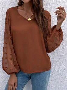 SHEIN LUNE Women's Pink Simple Long Sleeve Shirt, Everyday Wear - Brown - View 5
