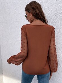 SHEIN LUNE Women's Pink Simple Long Sleeve Shirt, Everyday Wear - Brown - View 3