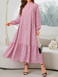 Mulvari Women's Ditsy Floral Arabian Modest Elegant Casual Dress Formal Vacation Pink Fall Morning Confirmation - Pink - View 6
