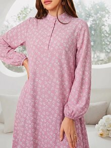 Mulvari Women's Ditsy Floral Arabian Modest Elegant Casual Dress Formal Vacation Pink Fall Morning Confirmation - Pink - View 3