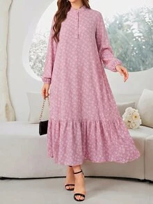 Mulvari Women's Ditsy Floral Arabian Modest Elegant Casual Dress Formal Vacation Pink Fall Morning Confirmation - Pink - View 5