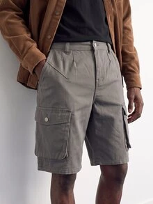 VOXRYNE Men's Solid Color Pocket Loose Casual Denim Shorts, Summer - Grey - View 2