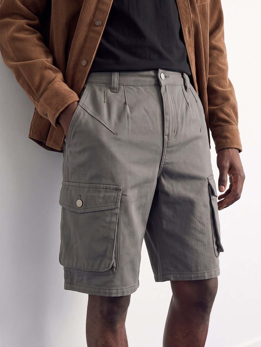 VOXRYNE Men's Solid Color Pocket Loose Casual Denim Shorts, Summer