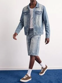 VOXRYNE Men Autumn Long Sleeve Single-Breasted Pocket Casual Denim Jacket - Medium Wash - View 7