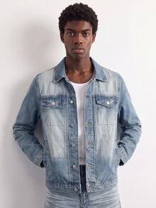 VOXRYNE Men Autumn Long Sleeve Single-Breasted Pocket Casual Denim Jacket - Medium Wash - View 4