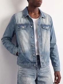 VOXRYNE Men Autumn Long Sleeve Single-Breasted Pocket Casual Denim Jacket - Medium Wash - View 6