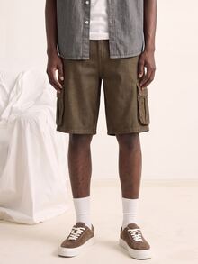 VOXRYNE Men's Olive Green Denim Bermuda Shorts: Casual Zippered Cargo Style - Olive Green - View 6