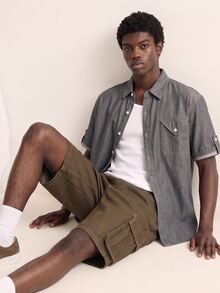 VOXRYNE Men's Olive Green Denim Bermuda Shorts: Casual Zippered Cargo Style - Olive Green - View 8