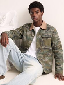 VOXRYNE Men's Regular Shoulder Camo American Casual Military Style Denim Top, Long Sleeve - Multicolor - View 2