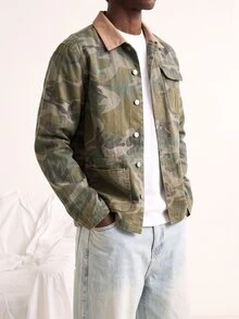 VOXRYNE Men's Regular Shoulder Camo American Casual Military Style Denim Top, Long Sleeve - Multicolor - View 8