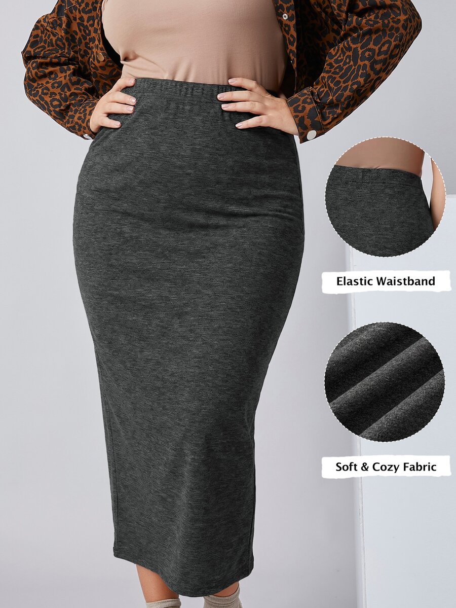 SHEIN BASICS Plus Size High Waist Pencil Skirt Autumn Casual Baggy Traditional Office Formal Vacation Formal Vacation Formal Gray