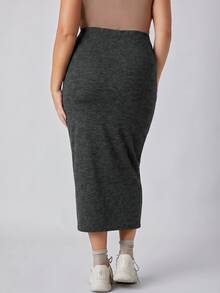 SHEIN BASICS Plus Size High Waist Pencil Skirt Autumn Casual Baggy Traditional Office Formal Vacation Formal Vacation Formal Gray - Dark Grey - View 3