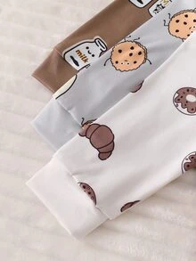 SHEIN Newborn Korean Style Light Grey Brown And Pink Light Juice Milk Bread Pattern Long Sleeve Jumpsuit Outfit Set Fall Family Coming - Multicolor - View 5