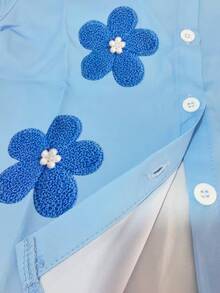SHEIN [Printed Design] Young Girls' Floral Pattern Shirt, Fall 2026 New Fashionable Children's Wear Blue Shirt Stylish Blouse Baby Shower Fairy Cowgirl - Blue - View 6