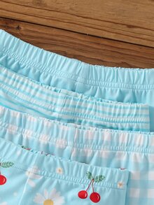 SHEIN Perso Play 8件組幼兒女嬰連身褲可愛白色藍色花卉蝴蝶結短袖圓領標準版型舒適秋季公主風女童假日冬季休閒 - 彩色 - 查看 5