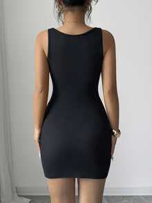 Elenzga Bodycon Mini Dress,Black,Summer,70's,Club Night,Party Disco French Square Neck Faux Boning Trim Ruched Waist For Date,Valentine's Day,Wedding - Black - View 2
