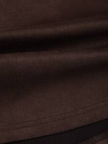 Sweetra Women's Coffee Brown Suede Faux Skirt With Single-Breasted Design, Autumn/Winter - Coffee Brown - View 4