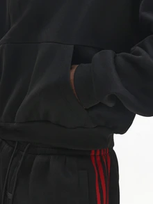 SUMWON Plus Size Pullover Hoodie With Large Structured Hood Centre Pocket Long Sleeve Casual Winter Streetwear Essential - Black - View 7