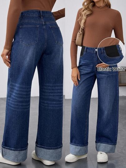 Boho Mama بنطلون جينز دنيم متعدد الاستخدامات بأزرار وجيوب للنساء الحوامل، إطلالة غربية كاجوال بأسلوب كاوبوي