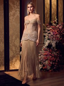 MOTF Soiréza ELEGANT WOMEN OFF SHOULDER BEADED FABRIC FRINGE HEM MAXI GOWN FOR FORMAL PARTY, WEDDINGS, GALAS - Champagne - View 6