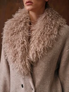 MOTF PREMIUM WOMEN'S FUR COLLAR KNIT CARDIGAN SWEATER, SLOUCHY - Khaki - View 3