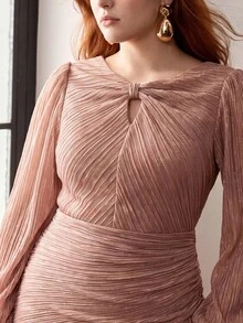 MOTF Soiréza ELEGANT PLUS SIZE LONG LANTERN SLEEVES MAXI GOWN WITH RUCHED FABRIC FOR WEDDINGS, GALAS,FORMAL EVENTS - Dusty Pink - View 1