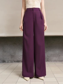 MOTF PREMIUM WOMEN'S SOLID COLOR FASHION LOOSE STRAIGHT LEG SUIT PANTS - Purple - View 5
