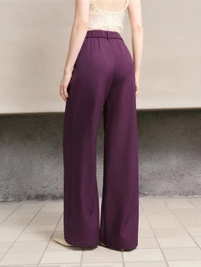 MOTF PREMIUM WOMEN'S SOLID COLOR FASHION LOOSE STRAIGHT LEG SUIT PANTS - Purple - View 3