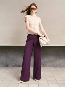 MOTF PREMIUM WOMEN'S SOLID COLOR FASHION LOOSE STRAIGHT LEG SUIT PANTS - Purple - View 4