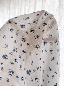 CottageSlumber Blue Ditsy Floral Tie-Front 100% Cotton Comfortable Plus Size House Robe - Blue and White - View 7