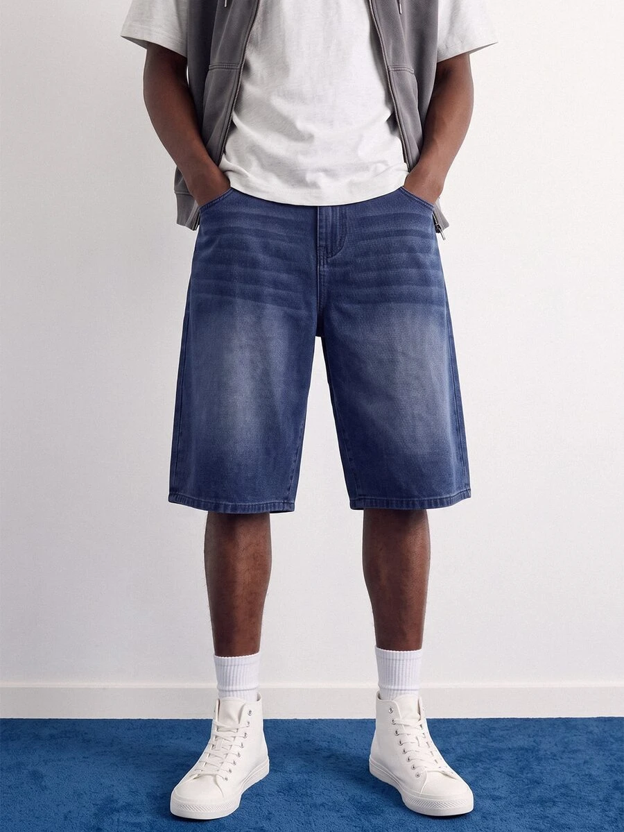 VOXRYNE Men's Straight Leg Embroidered Denim Shorts