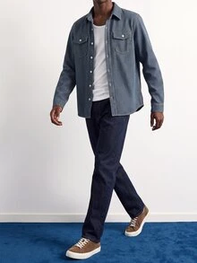 VOXRYNE Men's Blue Vertical Striped Denim Casual Slim Fit Shirt - Medium Wash - View 5