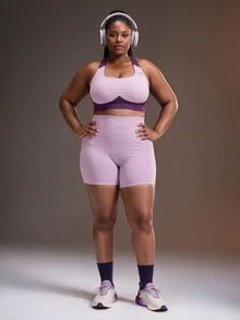 Powerista Women's Plus Size Adjustable Colorblock Sports Bra Purple High Impact Support Knit Breathable Gym Yoga Workout Bra Fall Winter - Purple - View 6