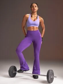 Powerista Women's Lavender Minimalist Cropped Sports Bra For Yoga Gym Pilates Running Workout Fitness Outdoor Purple Backless Reflective Racer Back Daily - Mauve Purple - View 7