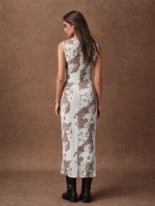 Zovinel Women's Pleated Slit Design Casual Party Long Dress - Light Grey - View 2