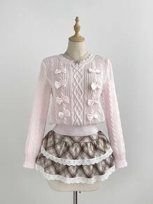 Elamini Women's Pink Casual Versatile Sweet 3D Bow Pullover Sweater For Daily Commute And Date, Autumn/Winter - Baby Pink - View 7