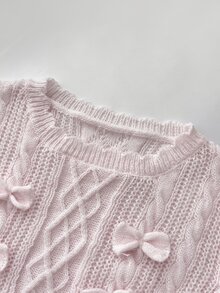 Elamini Women's Pink Casual Versatile Sweet 3D Bow Pullover Sweater For Daily Commute And Date, Autumn/Winter - Baby Pink - View 5