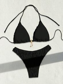 SHEIN Swim 女士泳装套装、沙滩装和夏季服装 - 黑色 - 查看 2