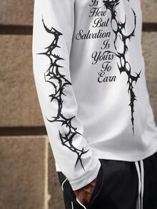 Manfinity Hypemode 男士字母印花圖案T恤，都市復興街頭風，休閒時尚，創意個性街頭穿搭 - 白色 - 查看 6