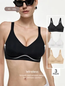 Bralution 3pcs Women's Minimalist Comfortable Seamless Jelly Gel Wirefree Bra With Non-Removable Pads - Multicolor - View 1