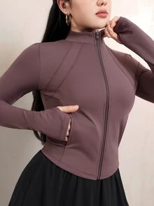 Veilorie 女款棕色運動夾克 長袖休閒訓練外套 適合健身房 皮拉提斯 瑜珈 跑步 健身 戶外旅行 秋冬春季日常穿著 - 棕色 - 查看 1