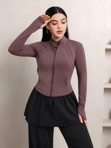 Veilorie 女款棕色運動夾克 長袖休閒訓練外套 適合健身房 皮拉提斯 瑜珈 跑步 健身 戶外旅行 秋冬春季日常穿著 - 棕色 - 查看 3