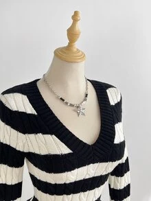 Mori Grove Mori Grove Women's Autumn/Winter Lazy Fashion Versatile Sexy Striped Sweater Dress For Party And Photos - Multicolor - View 8