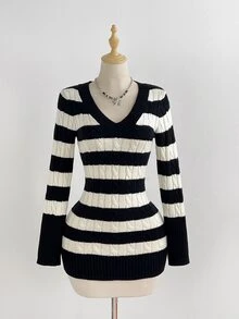 Mori Grove Mori Grove Women's Autumn/Winter Lazy Fashion Versatile Sexy Striped Sweater Dress For Party And Photos - Multicolor - View 5