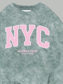 女童秋冬休閒時尚清新綠色紮染 NYC 字母印花圓領衛衣與寬腿褲套裝 2026 - 彩色 - 查看 5