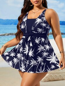 Swim Lushoire 2pcs/Set Plus Size Women Digital Printed Tankini Swimsuit Summer - Navy Blue - View 4