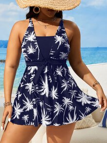 Swim Lushoire 2pcs/Set Plus Size Women Digital Printed Tankini Swimsuit Summer - Navy Blue - View 2