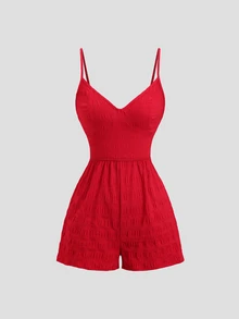 Ceyna Plus Size Women Solid Color Backless Tie Strap Jumpsuit Romper Beach Party Date Night Christmas Formal Kawaii Red Summer Sexy Baggy Casual - Red - View 4