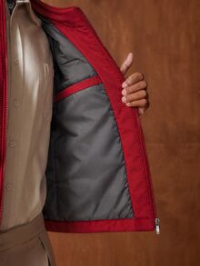 AKNOTIC Men's Letter Print Long Sleeve Zip-Up Casual Jacket - Red - View 4