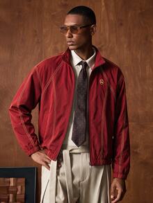 AKNOTIC Men's Letter Print Long Sleeve Zip-Up Casual Jacket - Red - View 6